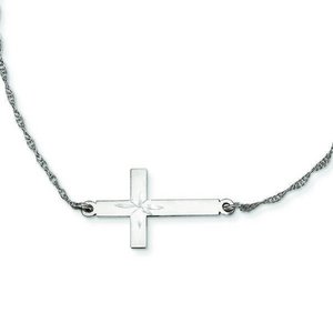 Sterling Silver Large Diamond Cut  Sideways Cross Necklace