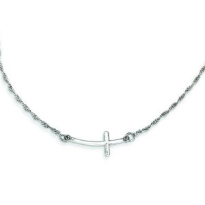 Sterling Silver Small Sideways Curved Cross Necklace