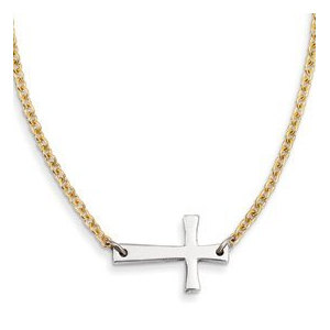 Stainless Steel Yellow Gold Plated Chain Sideways Cross 17  Necklace