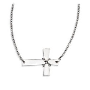 Stainless Steel Sideways Cross w Chain Necklace