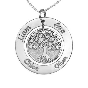 Personalized Round Family Tree Dangle Round Pendant With Names