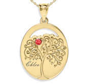 Personalized Family Tree Pendant with Name and Birthstone With 18 Inch Chain