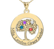 Personalized Family Tree Pendant with Four Names and Birtstones
