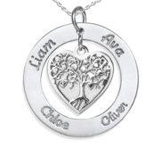 Personalized Round Family Tree Dangle Heart Pendant With Names
