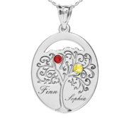 Personalized Family Tree Pendant with 2 Names and Birthstones  Includes 18 Inch Chain