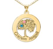 Personalized Family Tree Pendant with 2 Names and Birthstones