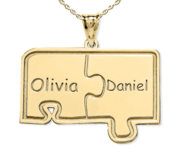 Personalized Family Two Piece Jigsaw Puzzle Pendant   18 Inch Chain Included