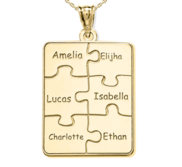 Personalized Family Six Piece Jigsaw Puzzle Pendant   18 Inch Chain Included