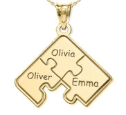 Personalized Family Three Piece Jigsaw Puzzle Pendant   18 Inch Chain Included
