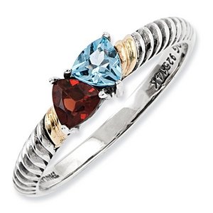 Sterling Silver   14k Gold Antiqued Mother s Ring w  Two Trillion Birthstones