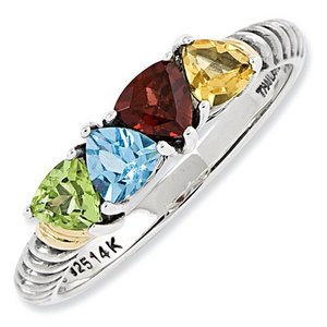 Sterling Silver   14k Gold Antiqued Mother s Ring w  Four Trillion Birthstones