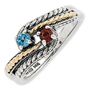 Sterling Silver   14k Two stone  Antiqued Mother s Ring