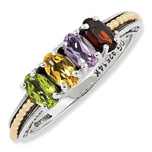 Sterling Silver   14k Gold Antiqued Mother s Ring w  Four Birthstones