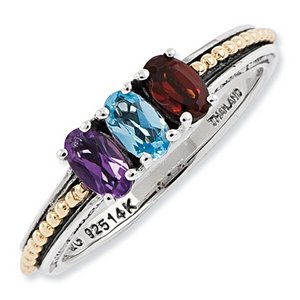 Sterling Silver   14k Gold Antiqued Mother s Ring w  Three Birthstones