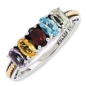 Sterling Silver   14k Gold Antiqued Mother s Ring w  Five Birthstones
