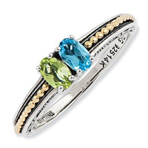 Sterling Silver   14k Gold Antiqued Mother s Ring w  Two Birthstones