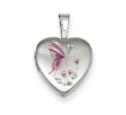 Sterling Silver Baby Satin Butterfly Heart Locket with Color Enamel