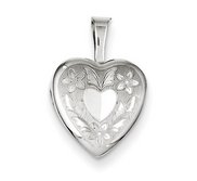 Sterling Silver Baby Polished Floral Wings Heart Locket
