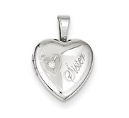 Sterling Silver Baby Polished Sister Heart Locket with Genuine Diamond