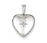 Sterling Silver Baby Polished Heart Locket with Genuine Diamond