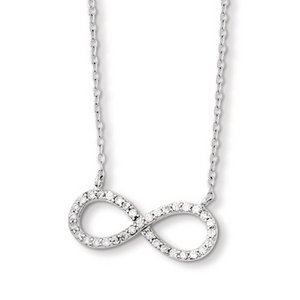 Sterling Silver with CZ Horizontal Infinity Symbol Necklace w  16 Inch Chain
