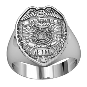 New Jersey Personalized Police Badge Ring with Number  Department  and Rank