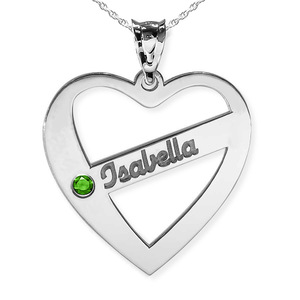 Personalized Heart Family Pendant With Birthstone   Name  Includes 18 Inch Chain