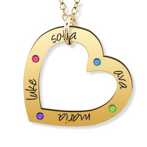 Personalized Heart Pendant with up to 4 Birthstones   Names