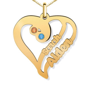 Personalized Heart Pendant with 2 Names   2 Birthstones