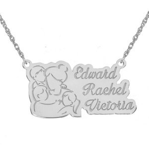 Personalized Mother with Two Daughters and One Son Pendant w  18  Chain