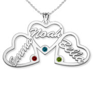 Personalized Heart Cut Out with Pendant With 3 Birthstones   Names