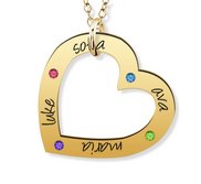 Personalized Heart Pendant with up to 4 Birthstones   Names