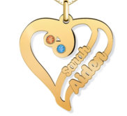 Personalized Heart Pendant with 2 Names   2 Birthstones