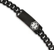 Stainless Steel Polished Black Medical 8 Inch Bracelet ID with White Enamel