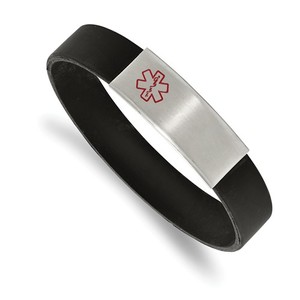 Stainless Steel Brushed with Black Enamel Silicone Stretch Medical ID Bracelet