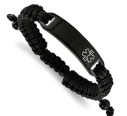 Stainless Steel Polished Black Nylon Men s Adjustable Medical ID Bracelet