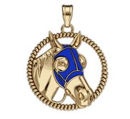 RaceHorse with Blinder Color Mask on a Round Rope Frame Horse Jewelry Pendant or Charm