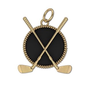 Clubs Round Rope Frame with Onyx Golf Jewelry Pendant or Charm