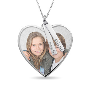 Photo Pendant Heart Necklace w  Personalized Name Tags