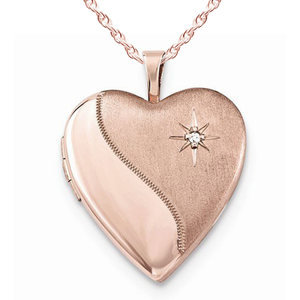 Rose Gold Plated Heart Photo Locket with Cubic Zirconia