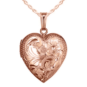 14K Rose Gold Floral Heart Photo Locket