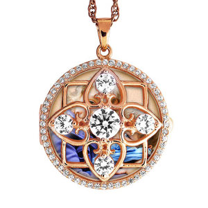Rose Gold Round Photo Locket with Cubic Zirconias with Chain Included