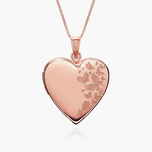 Rose Gold Plated  Butterflies  Heart Photo Locket