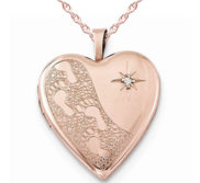Rose Gold Plated Footprints Heart Photo Locket with Diamond