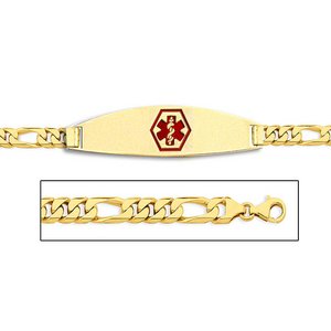 14K Gold Medical ID Bracelet w  Figaro Chain with Enamel