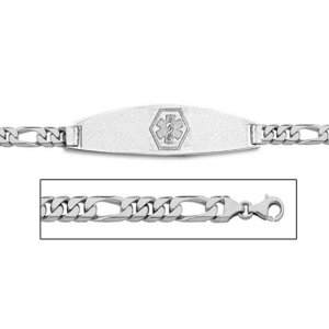 14K White Gold Medical ID Bracelet w  Figaro Chain