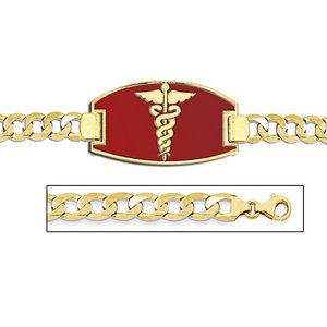 14K Gold Medical ID Bracelet w  Curb Chain with Enamel
