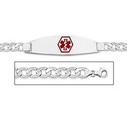 Sterling Silver Medical ID Red Enamel Bracelet w  Curb Chain