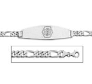 Sterling Silver MEDICAL ID BRACELET W  FIGARO CHAIN LINK CHAIN