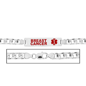 Men s Breast Cancer Curb Link Medical ID Bracelet